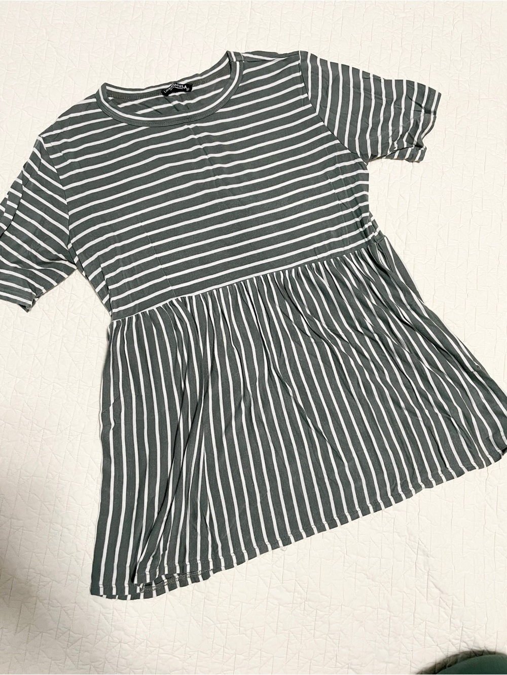 HEIMISH USA Olive Green & White Striped Short Sleeve Top